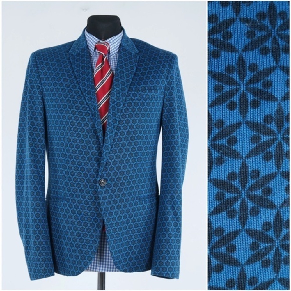 🎭🥑 Zara Mens Sport Coat 1 button Small Blue Black Blazer Jacket